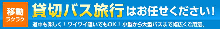 貸切バス旅行はお任せください！道中も楽しく！ワイワイ騒いでもOK！小型から大型バスまで幅広くご用意。