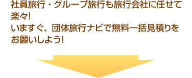 社員旅行・グループ旅行も旅行会社に任せて楽々！いますぐ、団体旅行ナビで無料一括見積りをお願いしよう！