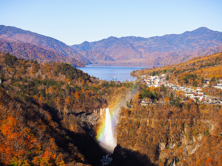 中禅寺湖と華厳滝の紅葉